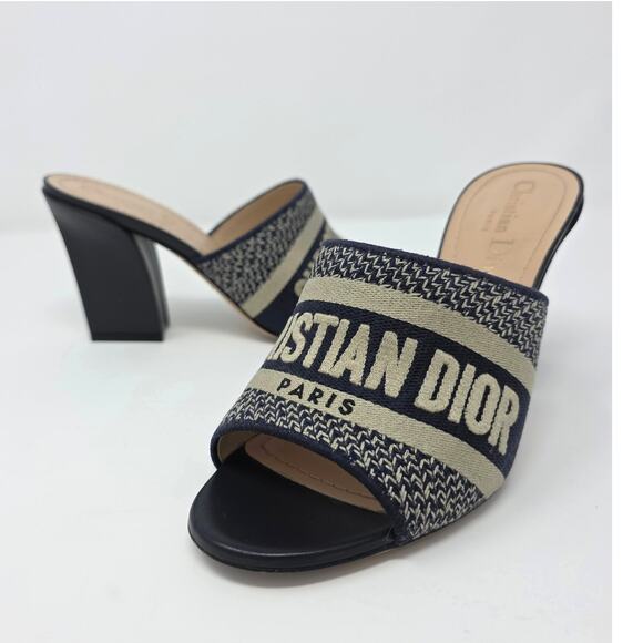 Christian Dior Dway Embroidered Heeled Mule Slides Blue IT 36.5 US 6.5 - Picture 3 of 15
